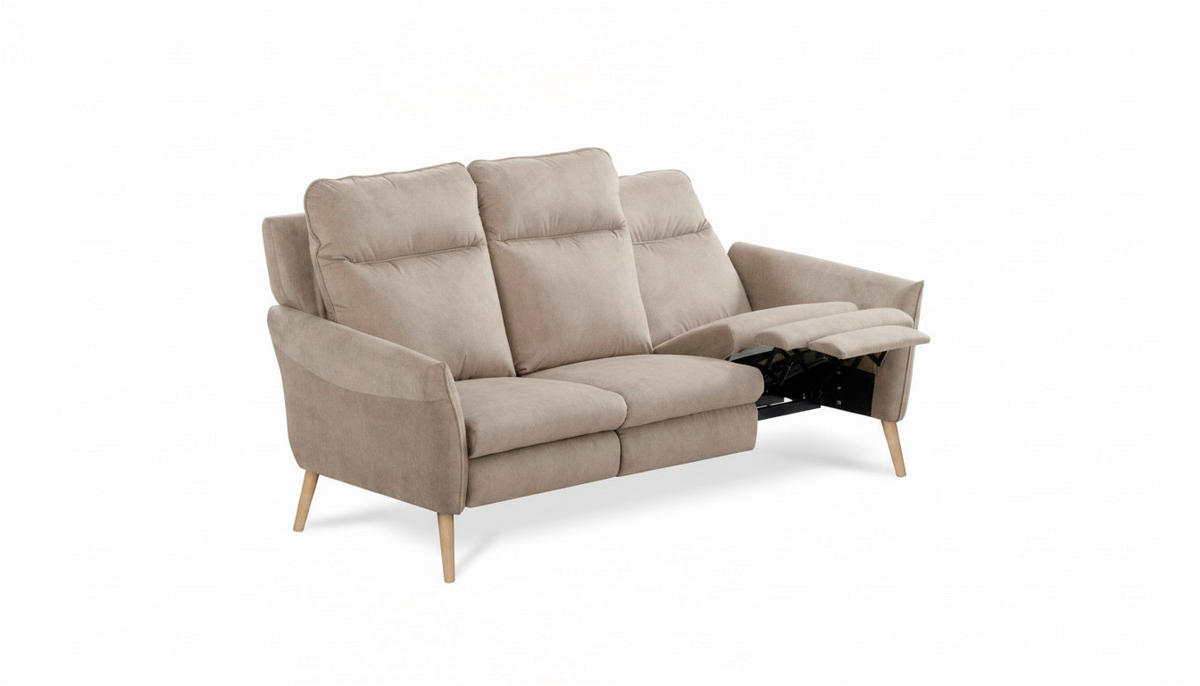 3-SITZER-SOFA  in Mikrofaser Beige Skandinavisch, Modern  - Beige/Buchefarben, Design, Holz/Textil (202/110/92cm) - Livetastic