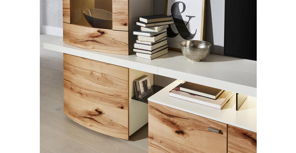 WOHNWAND in Buchefarben, Weiß - Edelstahlfarben/Buchefarben, Design, Glas/Holz (309/208/55,7cm) - Dieter Knoll