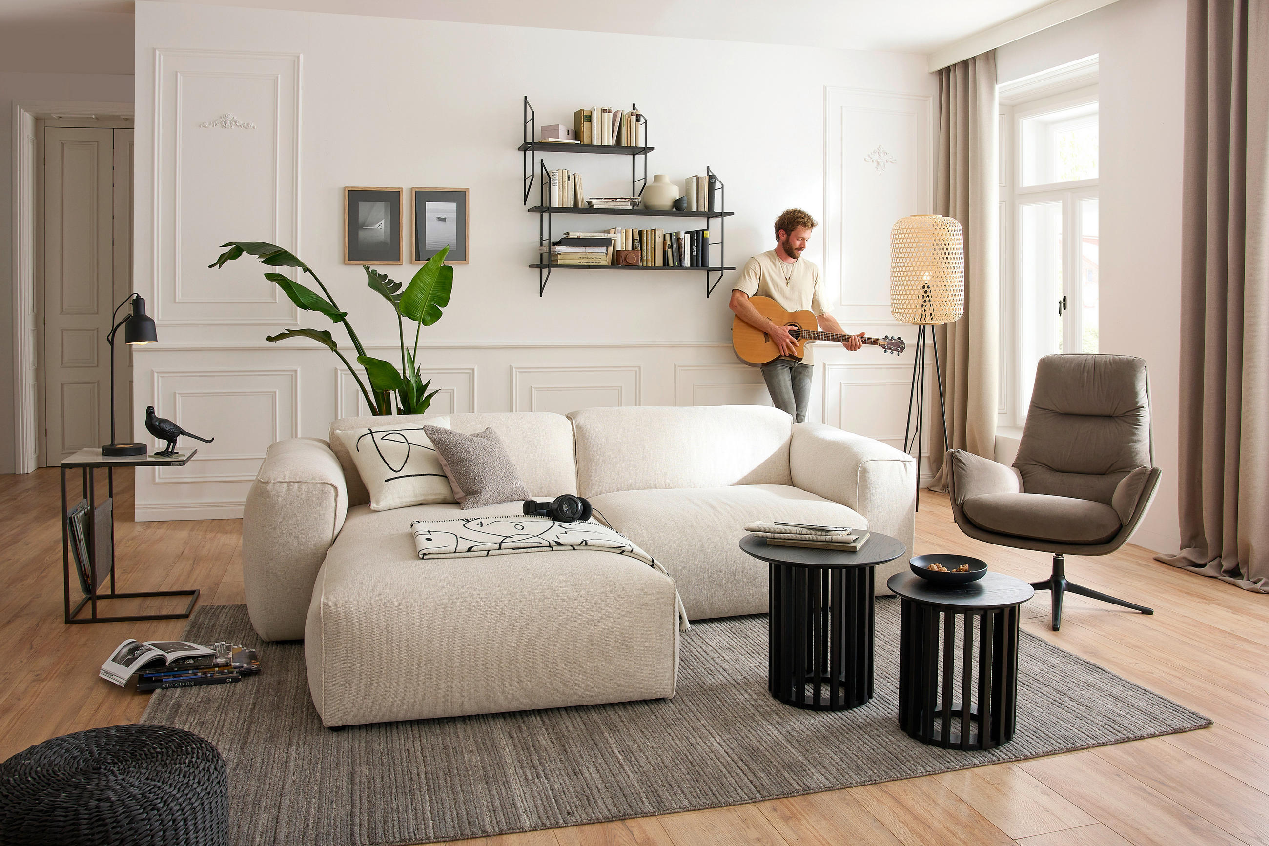 ECKSOFA in Webstoff Beige  265/171 cm  - Beige/Schwarz, Design, Kunststoff/Textil (265/171cm) - home24