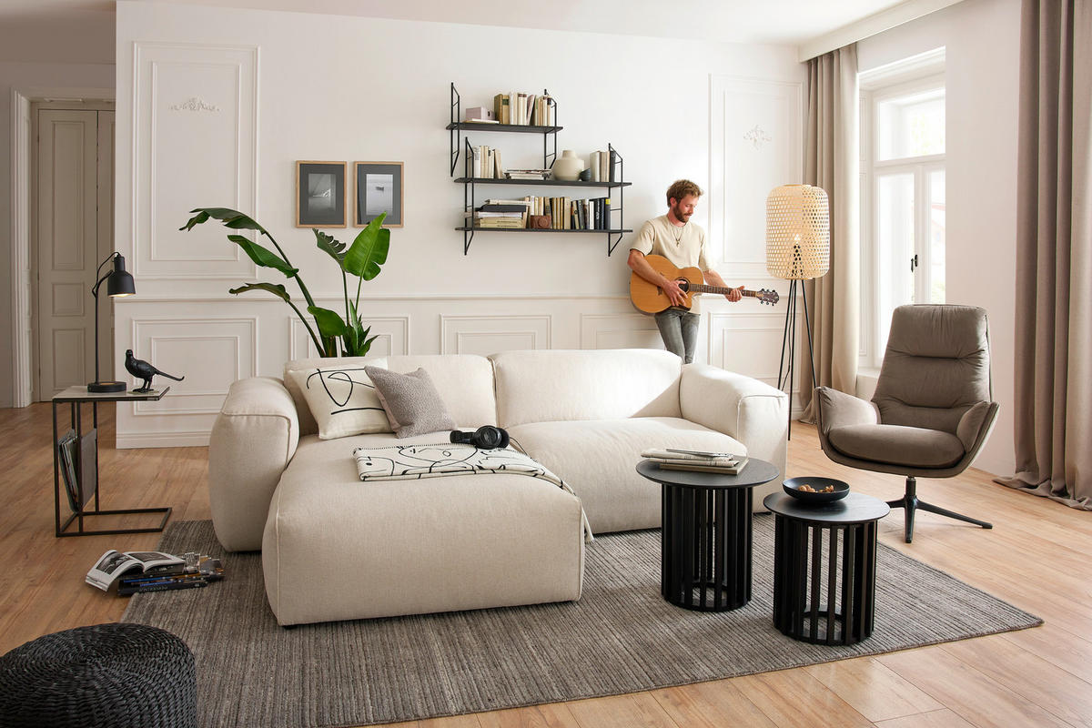 ECKSOFA in Webstoff Beige  265/171 cm  - Beige/Schwarz, Design, Kunststoff/Textil (265/171cm) - home24