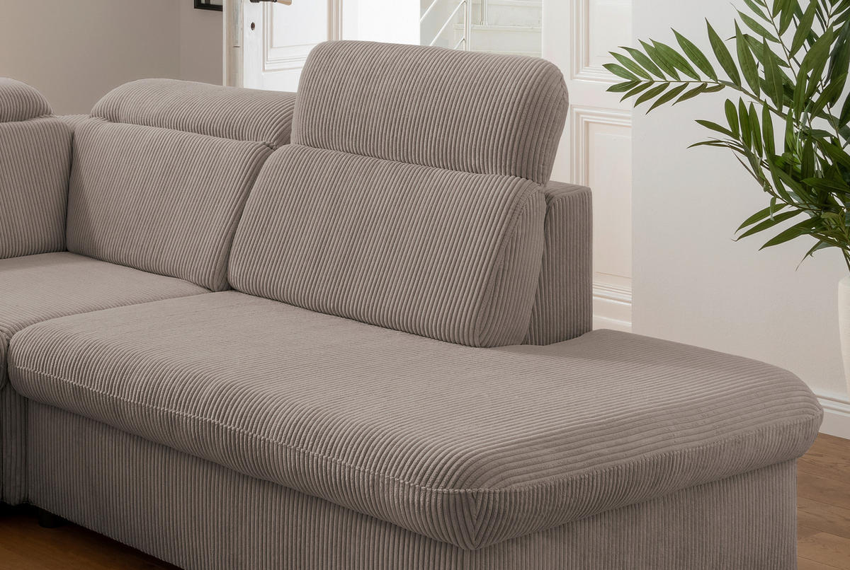 ECKSOFA Graubraun Cord  - Chromfarben/Graubraun, Design, Textil/Metall (283/228cm) - Livetastic