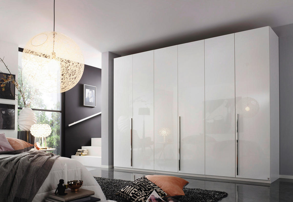 DREHTÜRENSCHRANK 301/223/60 cm 6-türig Weiß, Weiß Hochglanz  - Chromfarben/Weiß Hochglanz, Design, Holzwerkstoff/Metall (301/223/60cm) - home24