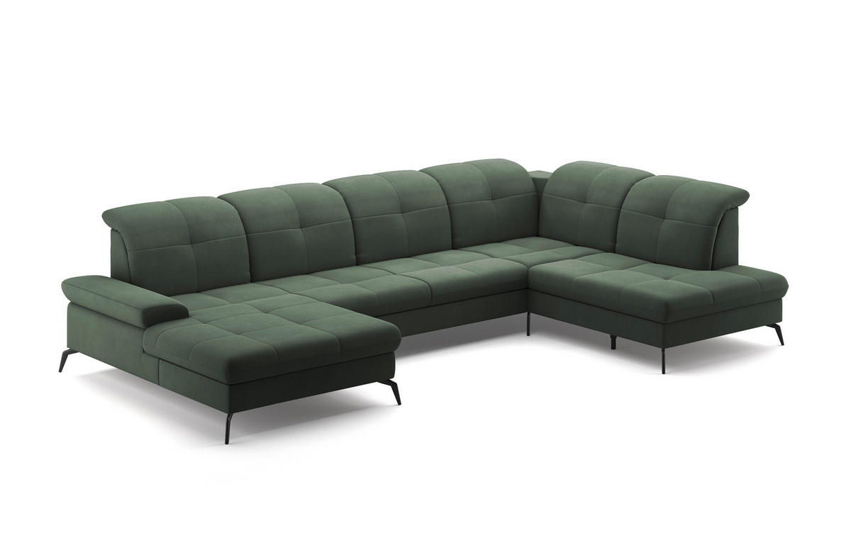 WOHNLANDSCHAFT in Flachgewebe Grün  - Schwarz/Grün, Konventionell, Textil/Metall (185/357/231cm) - Sit & More
