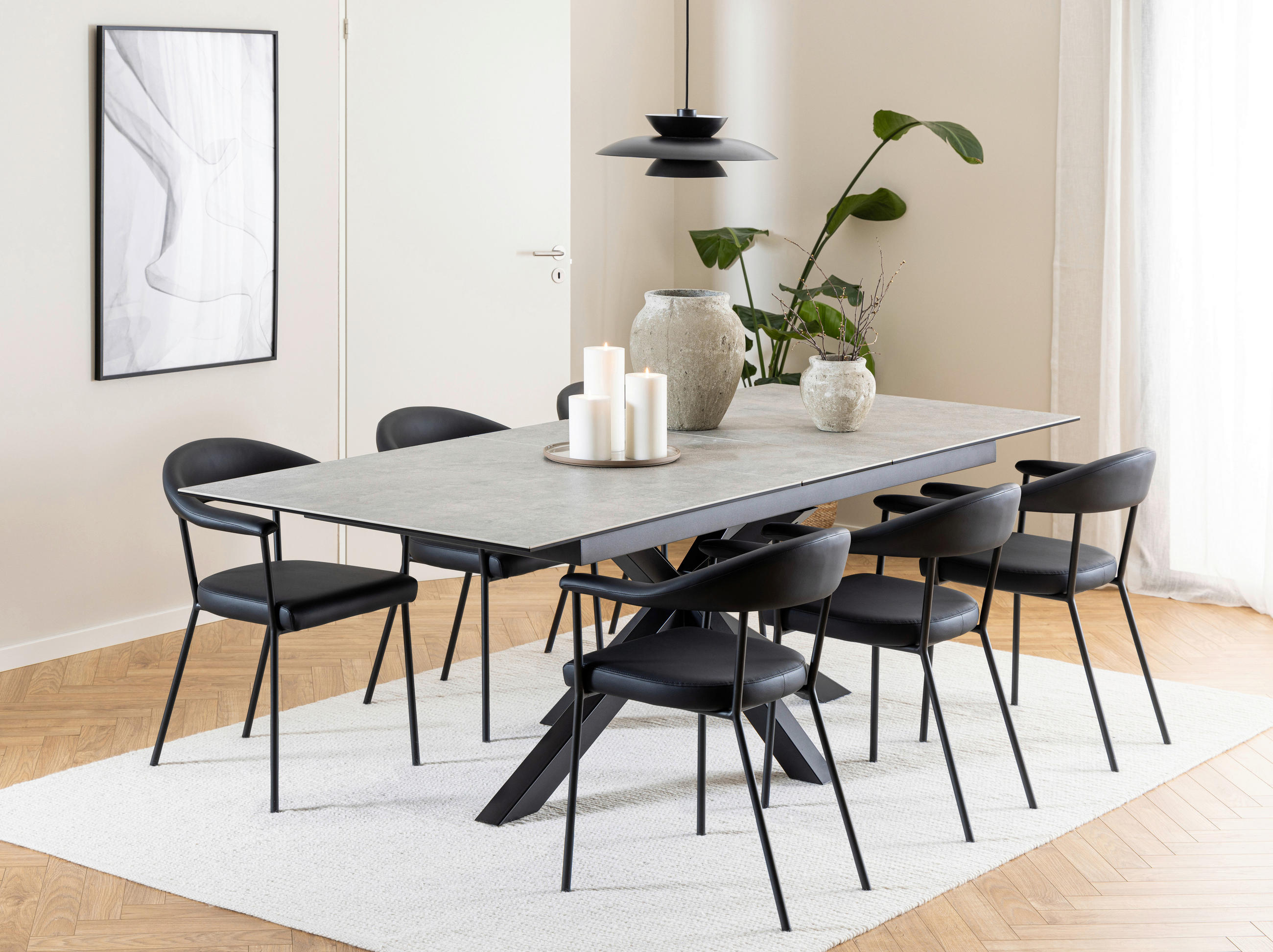 ESSTISCH Grau rechteckig ausziehbar - Schwarz/Grau, Trend, Keramik/Metall (200-240/100/76cm) - MID.YOU