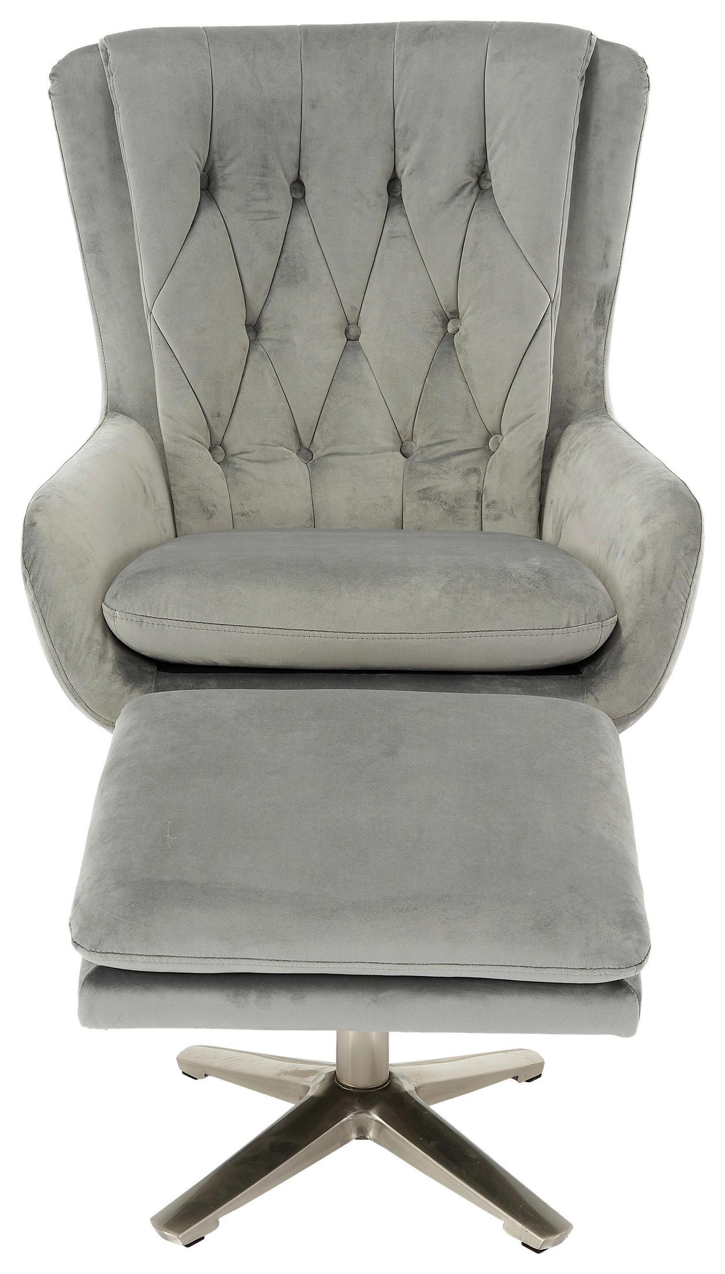 RELAXSESSELSET Samt Hocker    - Hellgrau/Nickelfarben, Trend, Textil/Metall (73/102/84cm) - Carryhome