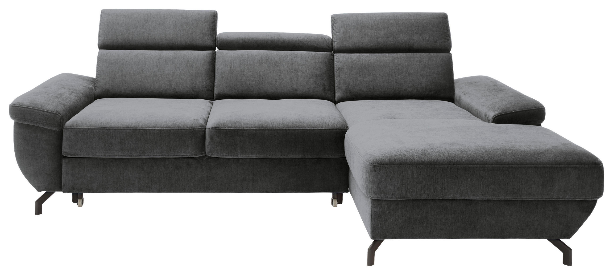 ECKSOFA RIMA Anthrazit Velours  - Anthrazit/Silberfarben, MODERN, Textil/Metall (262/182cm) - Trendmanufaktur