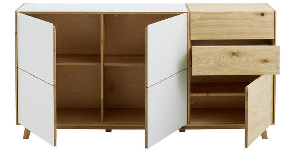 KOMMODE Wildeiche furniert Weiß, Eichefarben - Eichefarben/Weiß, Design, Glas/Holz (185/93/40cm) - Dieter Knoll