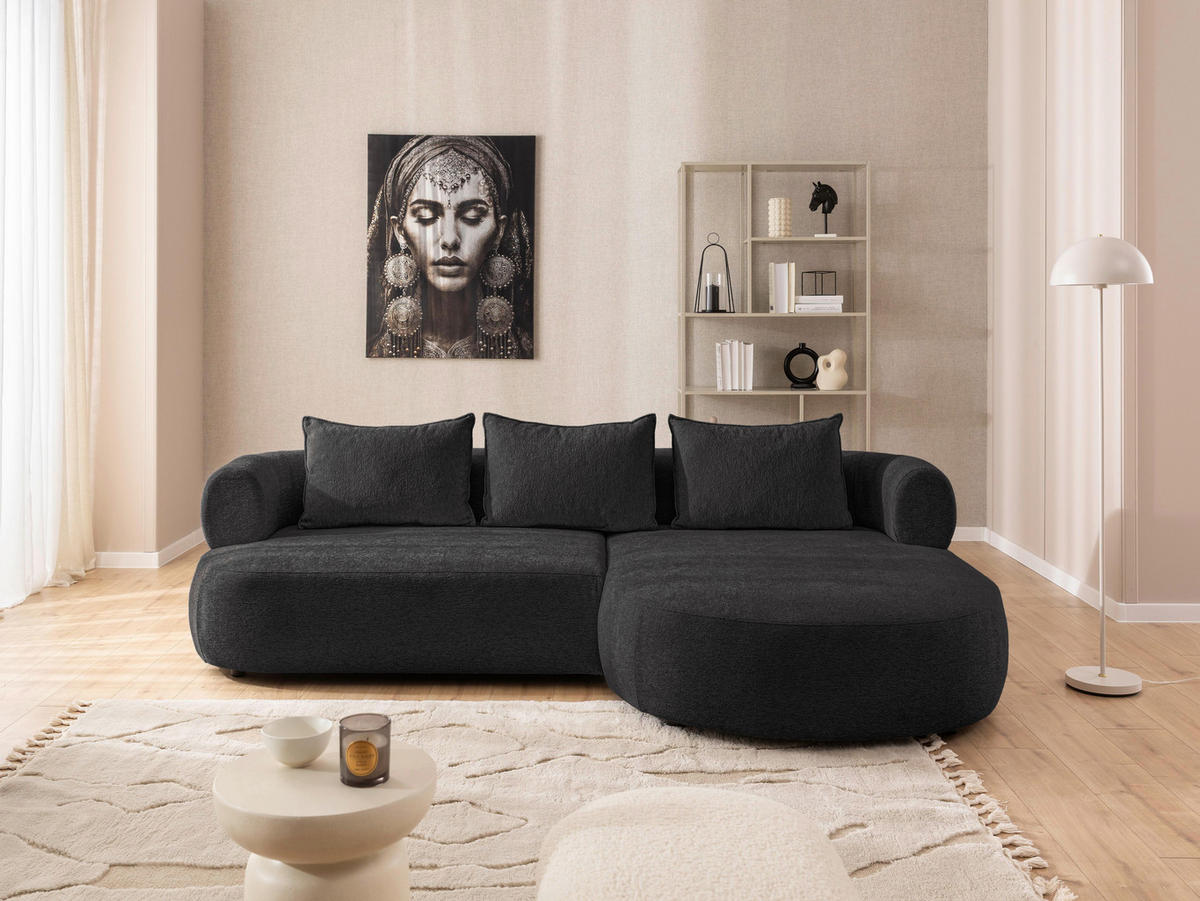 ECKSOFA in Chenille Schwarz  256/156 cm  - Schwarz, Design, Kunststoff/Textil (256/156cm) - Livetastic