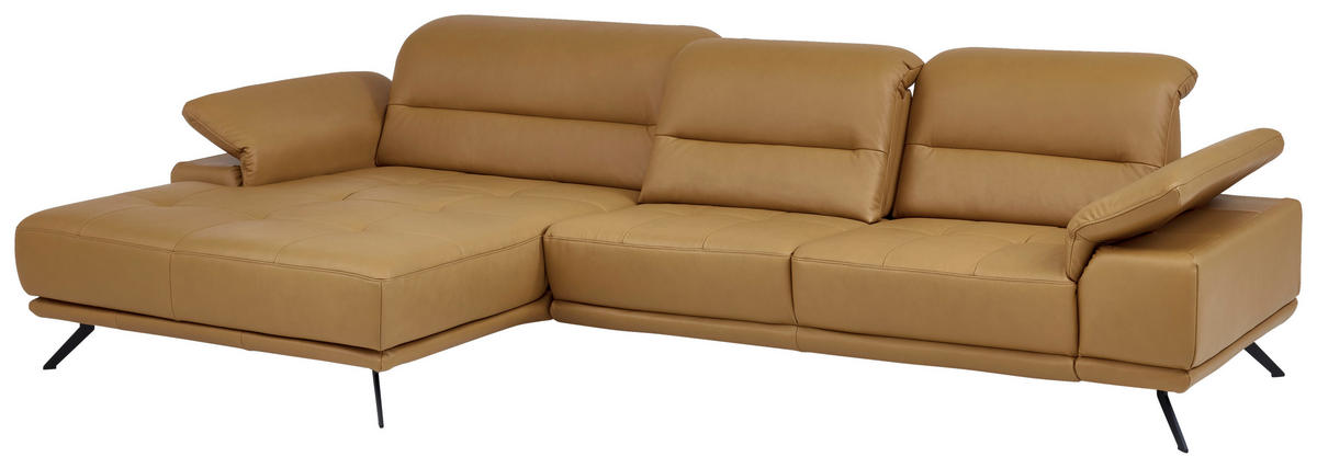 ECKSOFA Echtleder Currygelb  - Currygelb/Schwarz, Konventionell, Leder/Metall (193/343cm) - Beldomo Premium