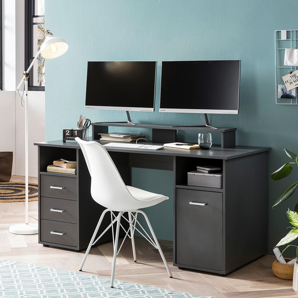 SCHREIBTISCH 70/115,8/74 cm  in Anthrazit  - Anthrazit/Silberfarben, MODERN, Holzwerkstoff/Metall (70/115,8/74cm) - MID.YOU
