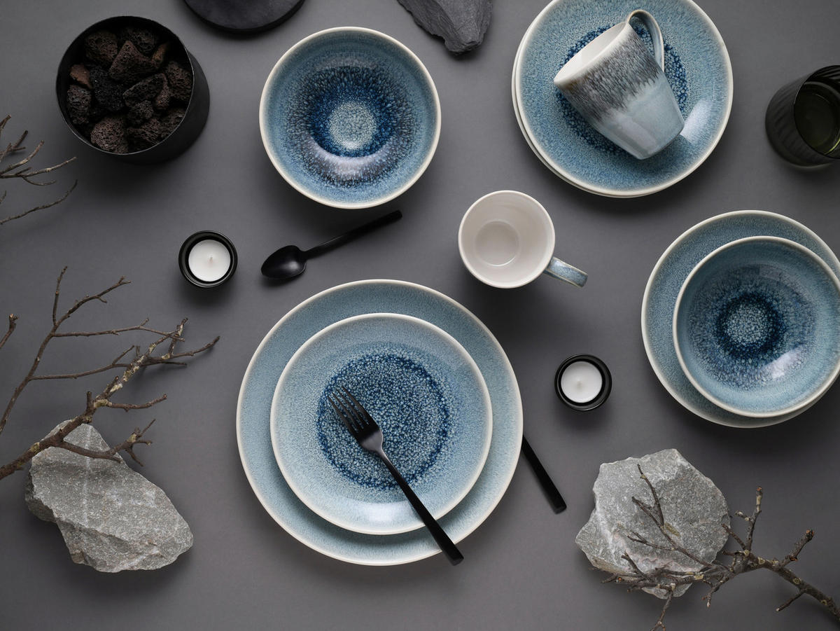 KOMBISERVICE Weiß, Hellblau Caldera Eisblau 16-teilig 4 Personen  - Weiß/Hellblau, Basics, Keramik - Creatable