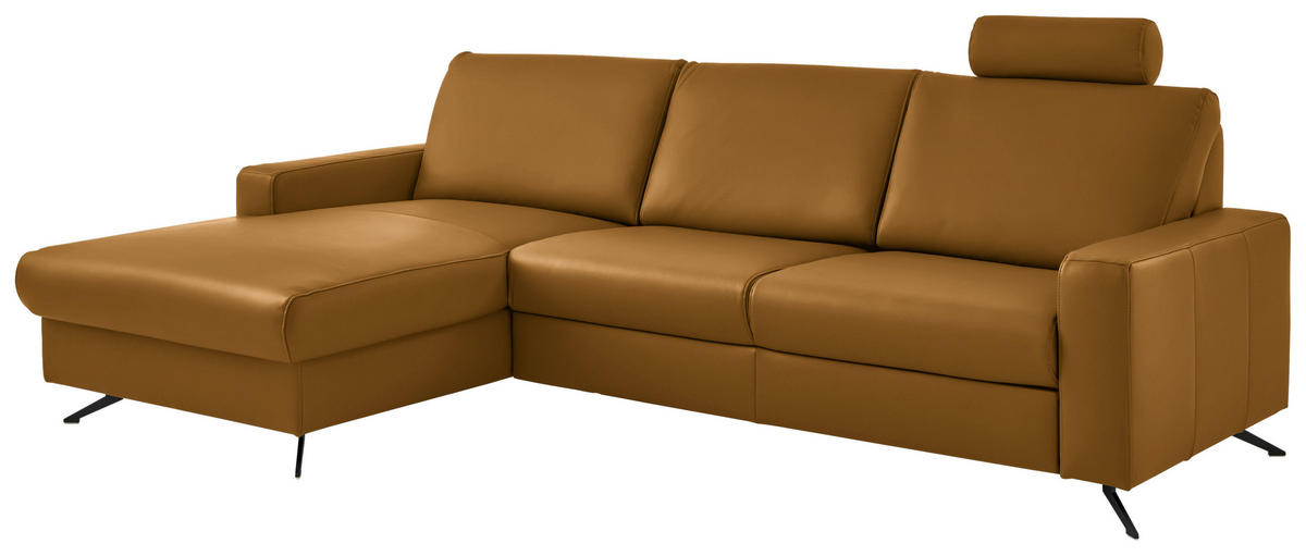 ECKSOFA in Echtleder Currygelb  - Currygelb/Schwarz, Design, Leder/Metall (165/267cm) - Lomoco