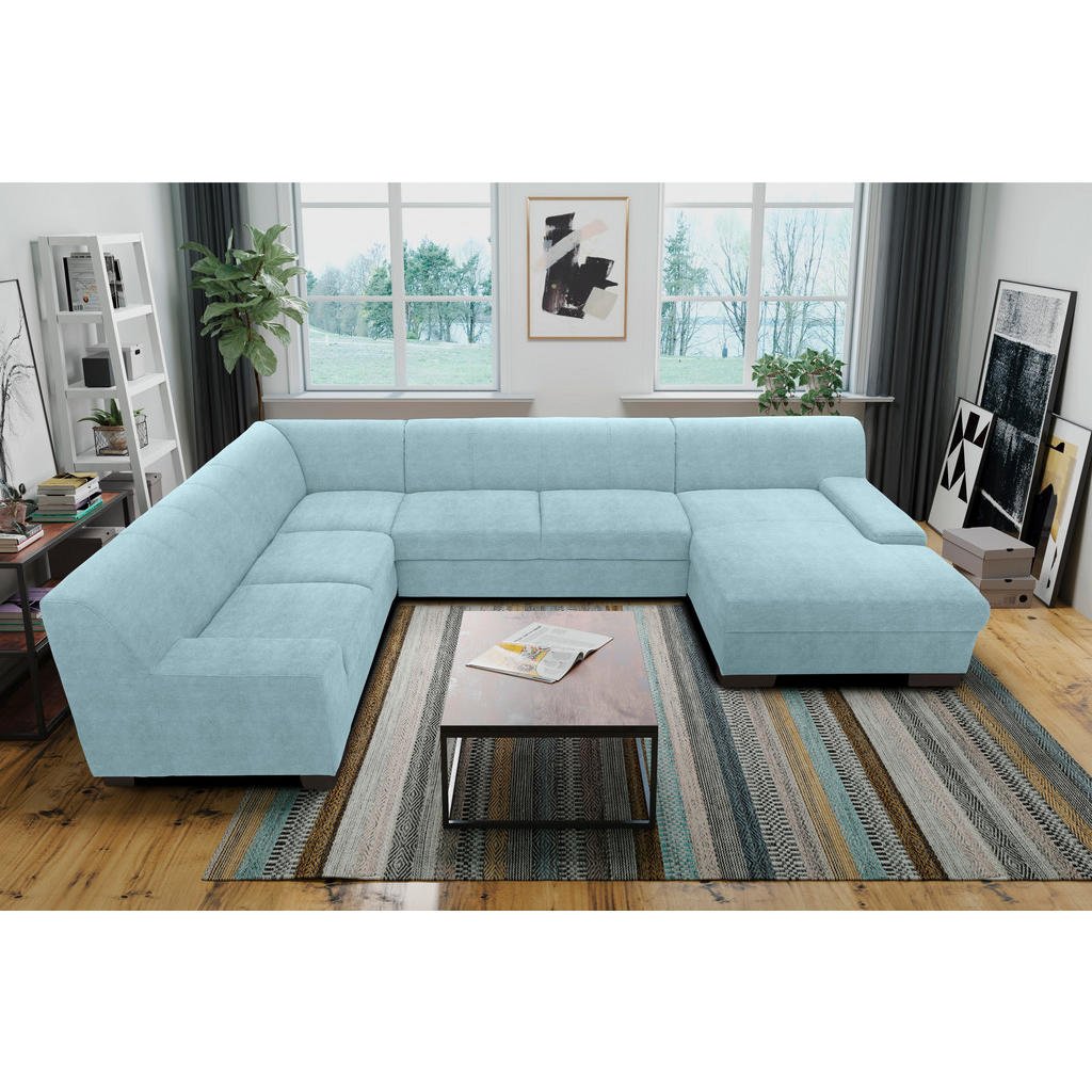 Thumbnail - Mid.you Wohnlandschaft, Pastellblau, Textil, Wenge, Uni, 5-Sitzer, U-Form, 328x212 cm, Made in EU, FSC Mix, Rücken echt,...