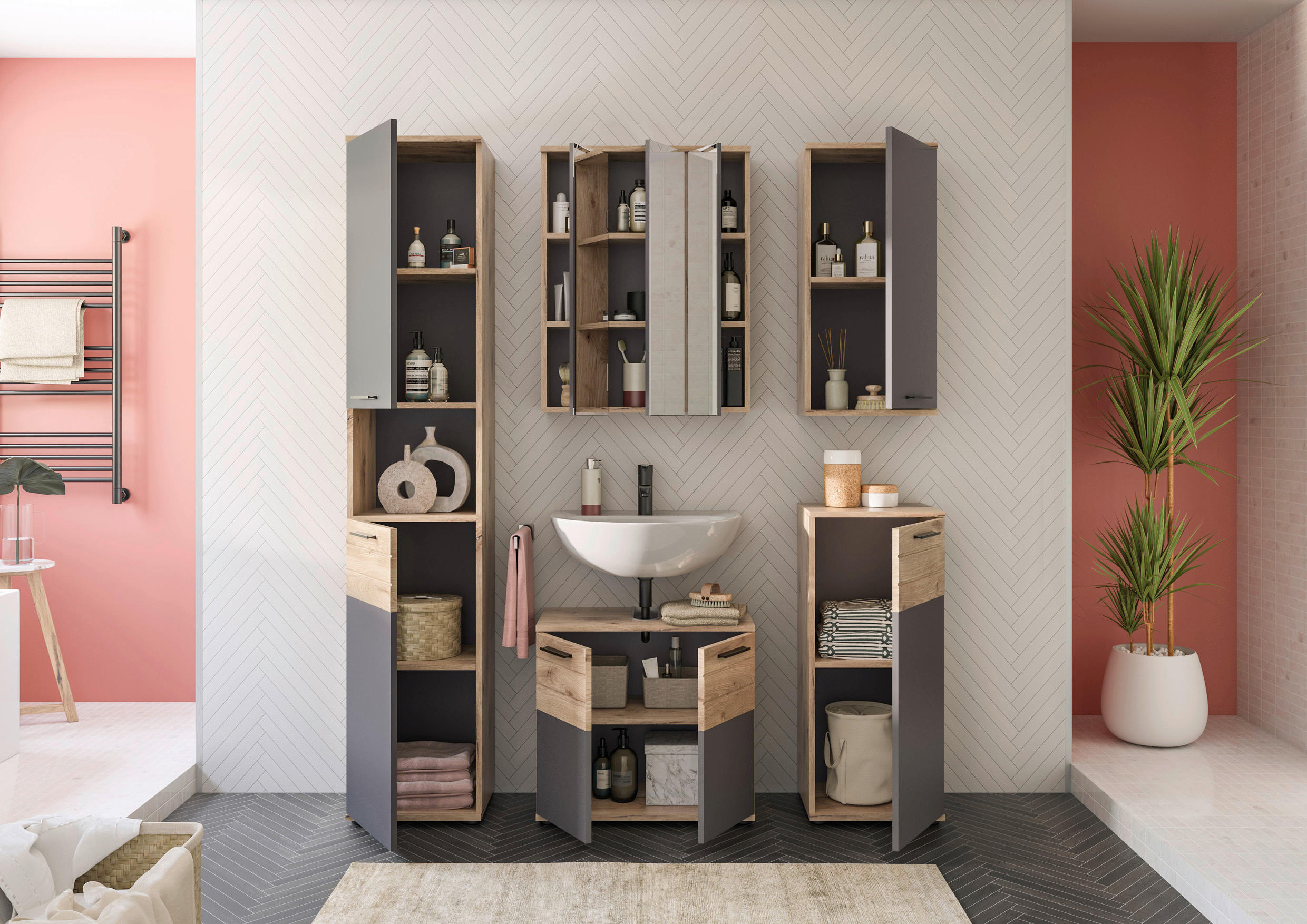 HÄNGESCHRANK 37/77/24 cm - Eichefarben/Schwarz, MODERN, Holzwerkstoff/Kunststoff (37/77/24cm) - MID.YOU