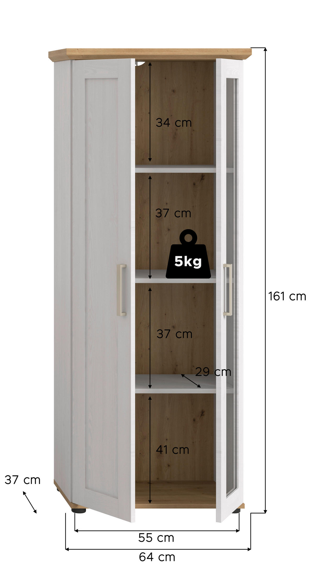 VITRINE  in Lärchefarben, Eiche Artisan - Silberfarben/Lärchefarben, Design, Holzwerkstoff/Kunststoff (64/161/37cm) - Livetastic