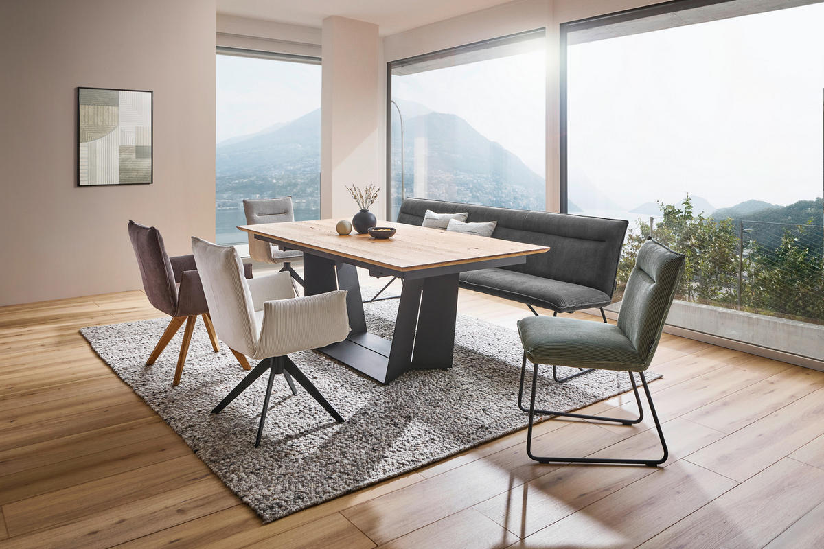 ESSTISCH in Holz, Metall, Holzwerkstoff 190-255/100/76 cm  - Eichefarben/Schwarz, MODERN, Holz/Holzwerkstoff (190-255/100/76cm) - Valdera