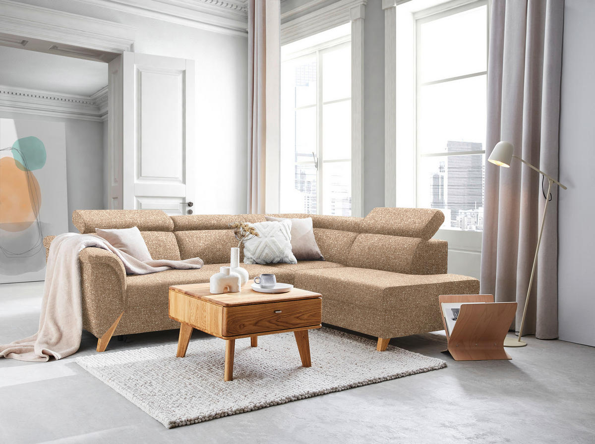 ECKSOFA  in Bouclé Beige  265/200 cm  - Beige/Naturfarben, KONVENTIONELL, Holz/Textil (265/200cm) - Stylife
