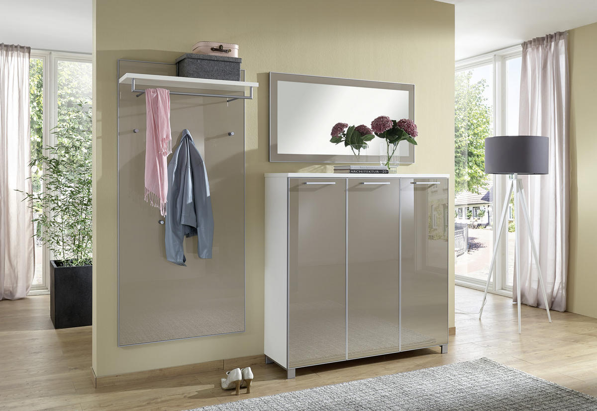 GARDEROBE 3-teilig  in 215/195/37 cm  - Taupe/Weiss, Design, Glas/Holzwerkstoff (215/195/37cm)