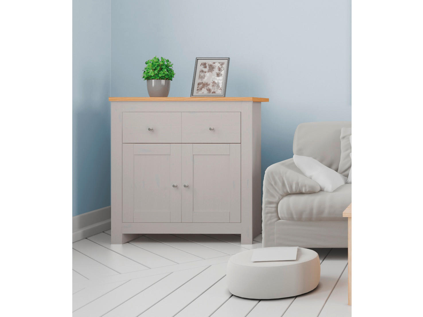 SIDEBOARD 79/81/35 cm  in Grau, Eichefarben  - Eichefarben/Silberfarben, Design, Holzwerkstoff/Metall (79/81/35cm) - MID.YOU