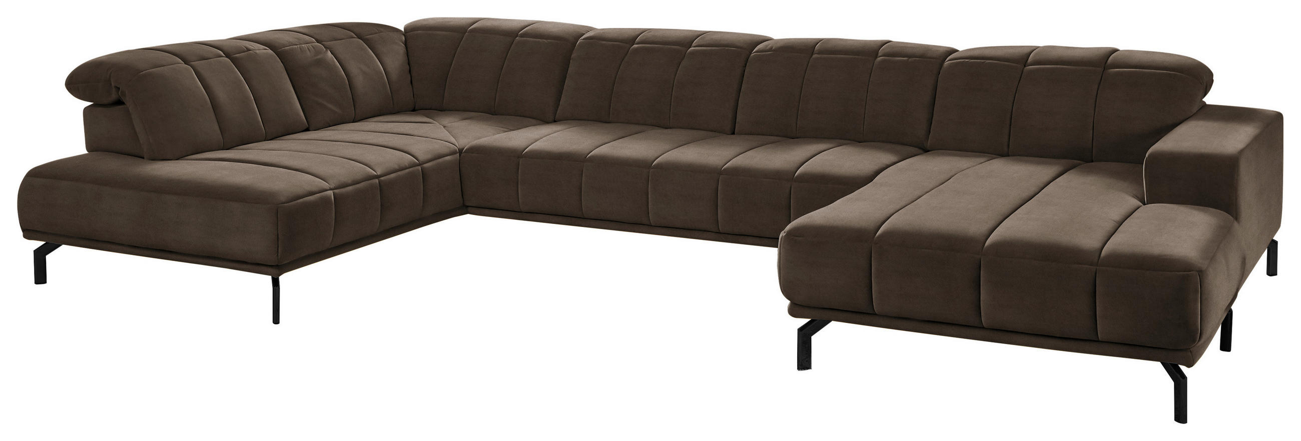 WOHNLANDSCHAFT Braun Velours - Schwarz/Braun, Design, Textil/Metall (219/383/195cm) - Beldomo Style