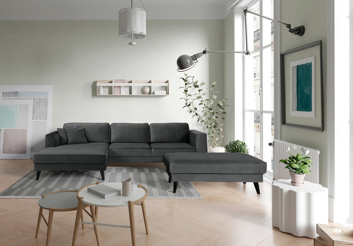 ECKSOFA Velours Anthrazit  - Wengefarben/Anthrazit, Modern, Holz/Textil (167/277cm) - Trendmanufaktur