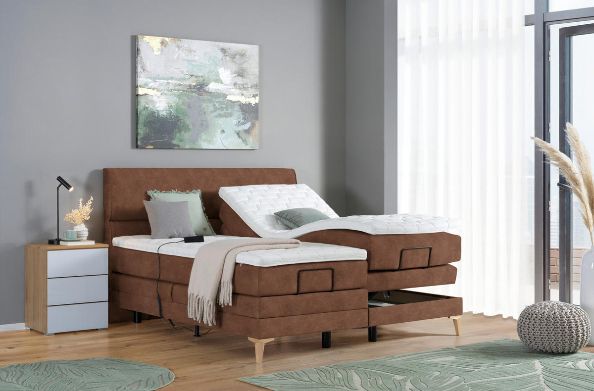 BOXSPRINGBETT 180/200 cm  in Cognac  - Eichefarben/Cognac, Konventionell, Holz/Textil (180/200cm) - Voleo
