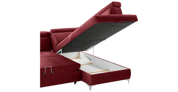 ECKSOFA  in Samt Bordeaux  - Chromfarben/Bordeaux, KONVENTIONELL, Textil/Metall (271/206cm) - Carryhome