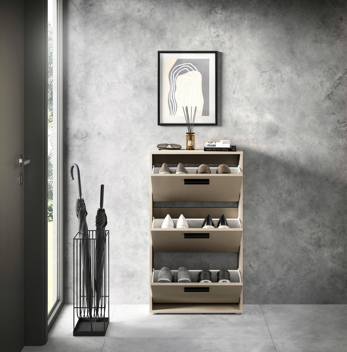 BILLENŐS CIPŐSSZEKRÉNY 59/103/17 cm  - kasmírszínű/fekete, Design, műanyag/faalapú anyag (59/103/17cm) - Carryhome