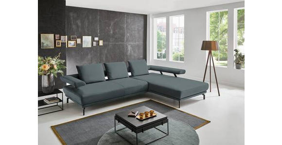 ECKSOFA in Echtleder Blau, Grau  - Blau/Schwarz, Design, Leder/Metall (305/224cm) - Dieter Knoll