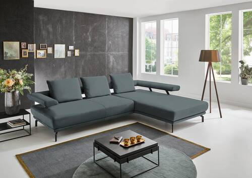 ECKSOFA in Echtleder Blau, Grau  305/224 cm  - Blau/Schwarz, Design, Leder/Metall (305/224cm) - Dieter Knoll