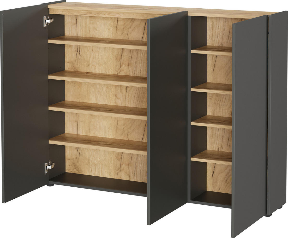 SCHUHSCHRANK Graphitfarben, Eichefarben  - Eichefarben/Schwarz, Design, Holzwerkstoff/Kunststoff (138/105/25cm)