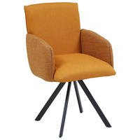 ARMLEHNSTUHL  Lederauswahl, Stoffauswahl, Sitzfläche 360° drehbar Webstoff  - Schwarz/Orange, Design, Textil/Metall (60/96/61cm) - Linea Natura