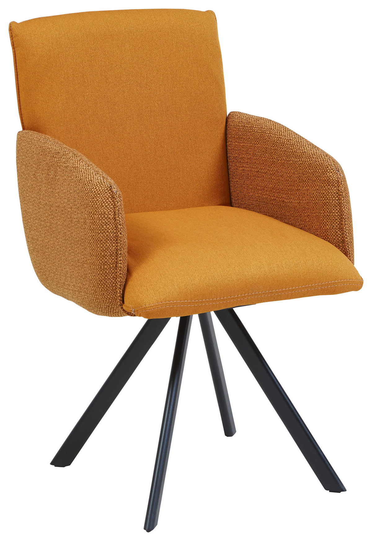 ARMLEHNSTUHL  Lederauswahl, Stoffauswahl, Sitzfläche 360° drehbar Webstoff  - Schwarz/Orange, Design, Textil/Metall (60/96/61cm) - Linea Natura