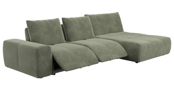 ECKSOFA in Velours Olivgrün 347/174 cm - Schwarz/Olivgrün, Design, Kunststoff/Textil (347/174cm) - Xora