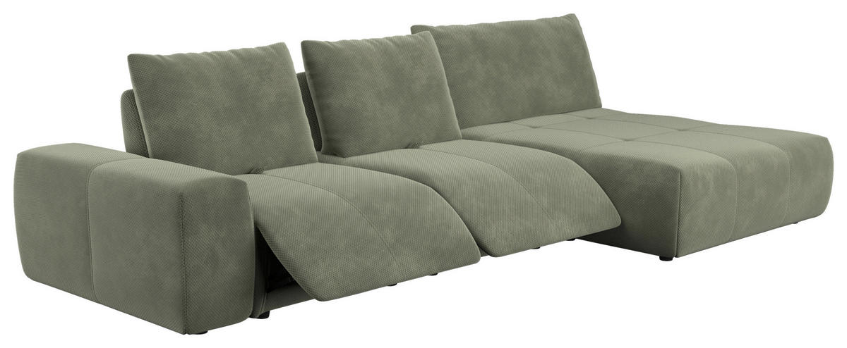 ECKSOFA in Velours Olivgrün  - Schwarz/Olivgrün, Design, Kunststoff/Textil (347/174cm) - Xora