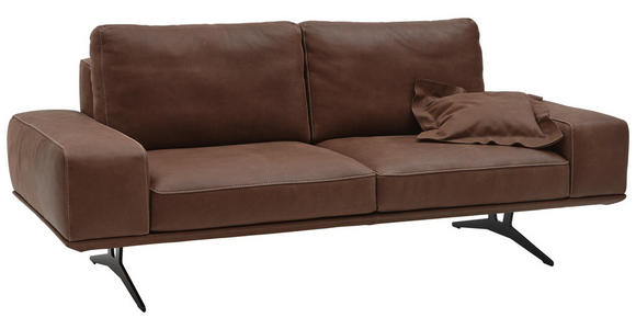 2,5-SITZER Echtleder Braun - Beige/Schwarz, Design, Leder/Metall (206/86/95cm) - Dieter Knoll