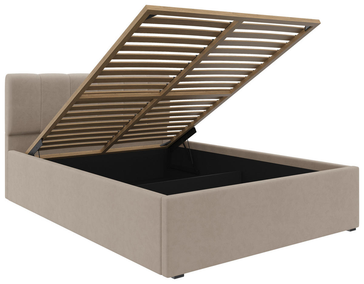 POLSTERBETT Lattenrost, Bettkasten 140/200 cm  in Hellbraun  - Hellbraun/Schwarz, Design, Holz/Kunststoff (140/200cm) - Stylife