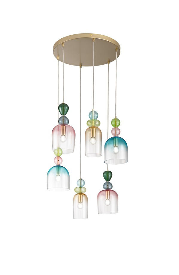 HÄNGELEUCHTE Luce Ambiente e Design 57/235,5 cm   - Goldfarben/Multicolor, LIFESTYLE, Glas/Metall (57/235,5cm)