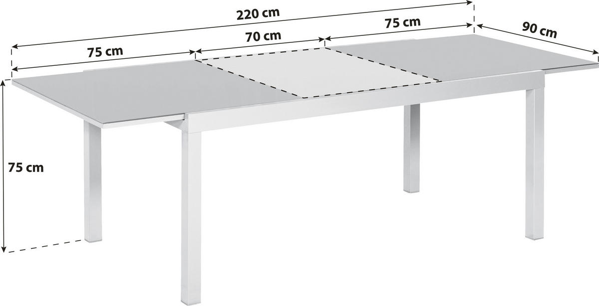 GARTENTISCH 150-220/90/75 cm Metall, Glas rechteckig  - Silberfarben/Grau, KONVENTIONELL, Glas/Metall (150-220/90/75cm) - Gardenson