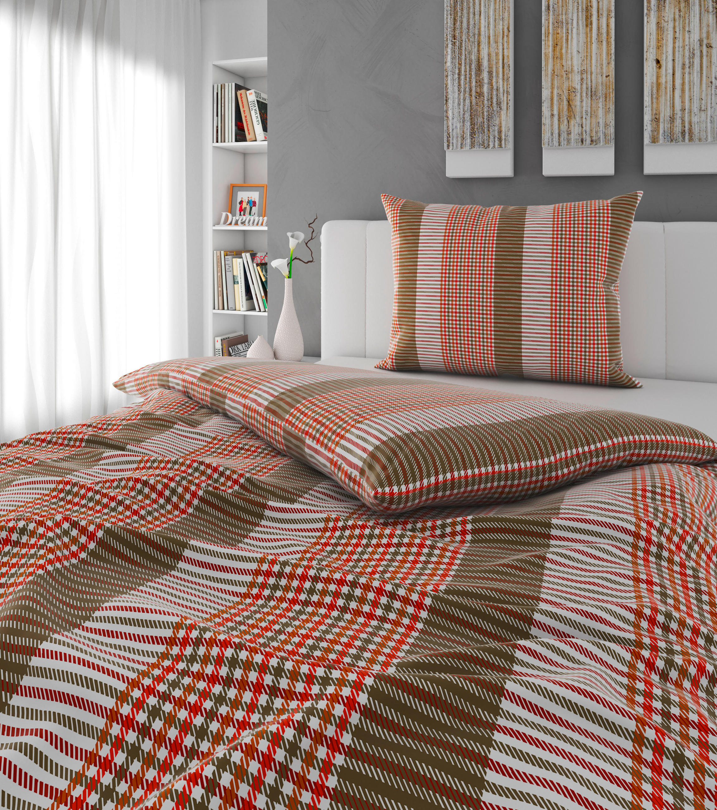 POVLEČENÍ, satén, zelená, bílá, červenohnědá, 140/200 cm - bílá/zelená, Design, textil (140/200cm) - Esposa