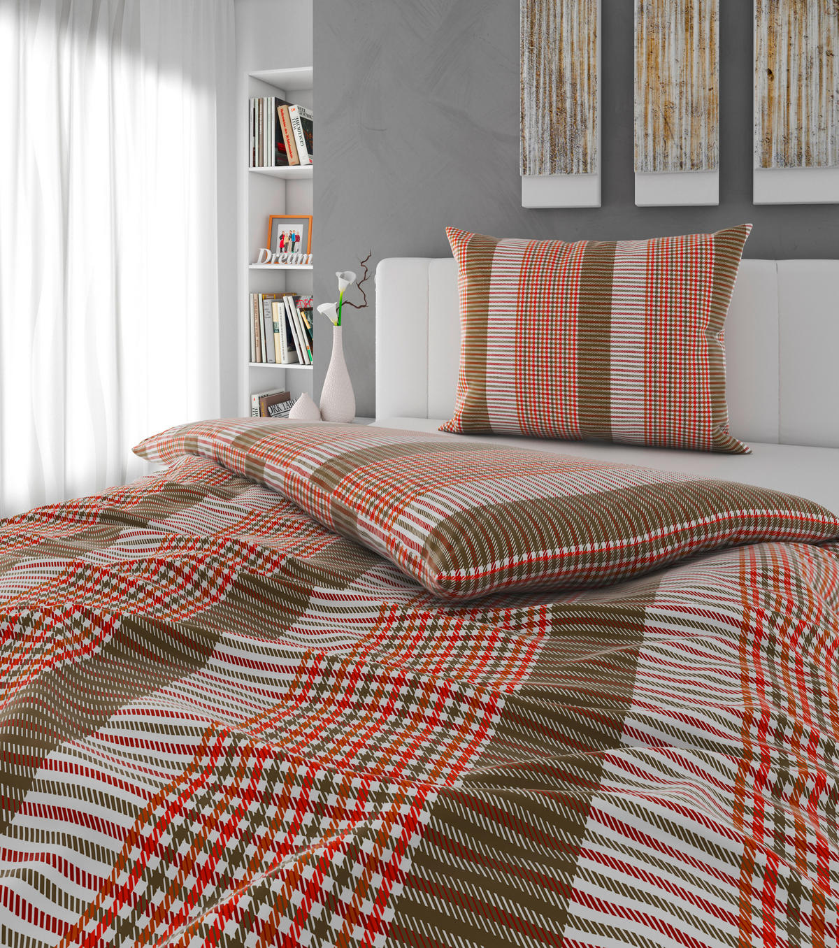 POVLEČENÍ, satén, zelená, bílá, červenohnědá, 140/200 cm - bílá/zelená, Design, textil (140/200cm) - Esposa