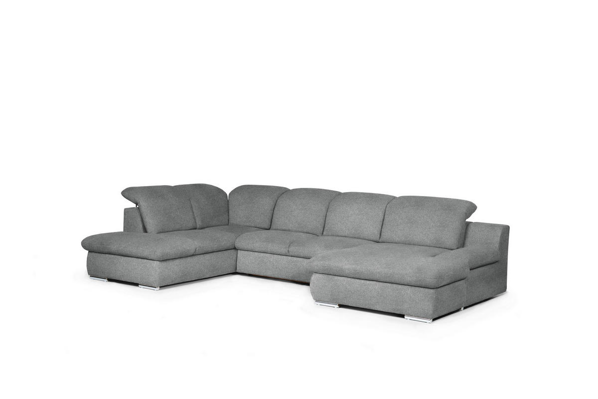 WOHNLANDSCHAFT Dunkelgrau Chenille  - Chromfarben/Dunkelgrau, Design, Textil/Metall (212/353/165cm) - Livetastic