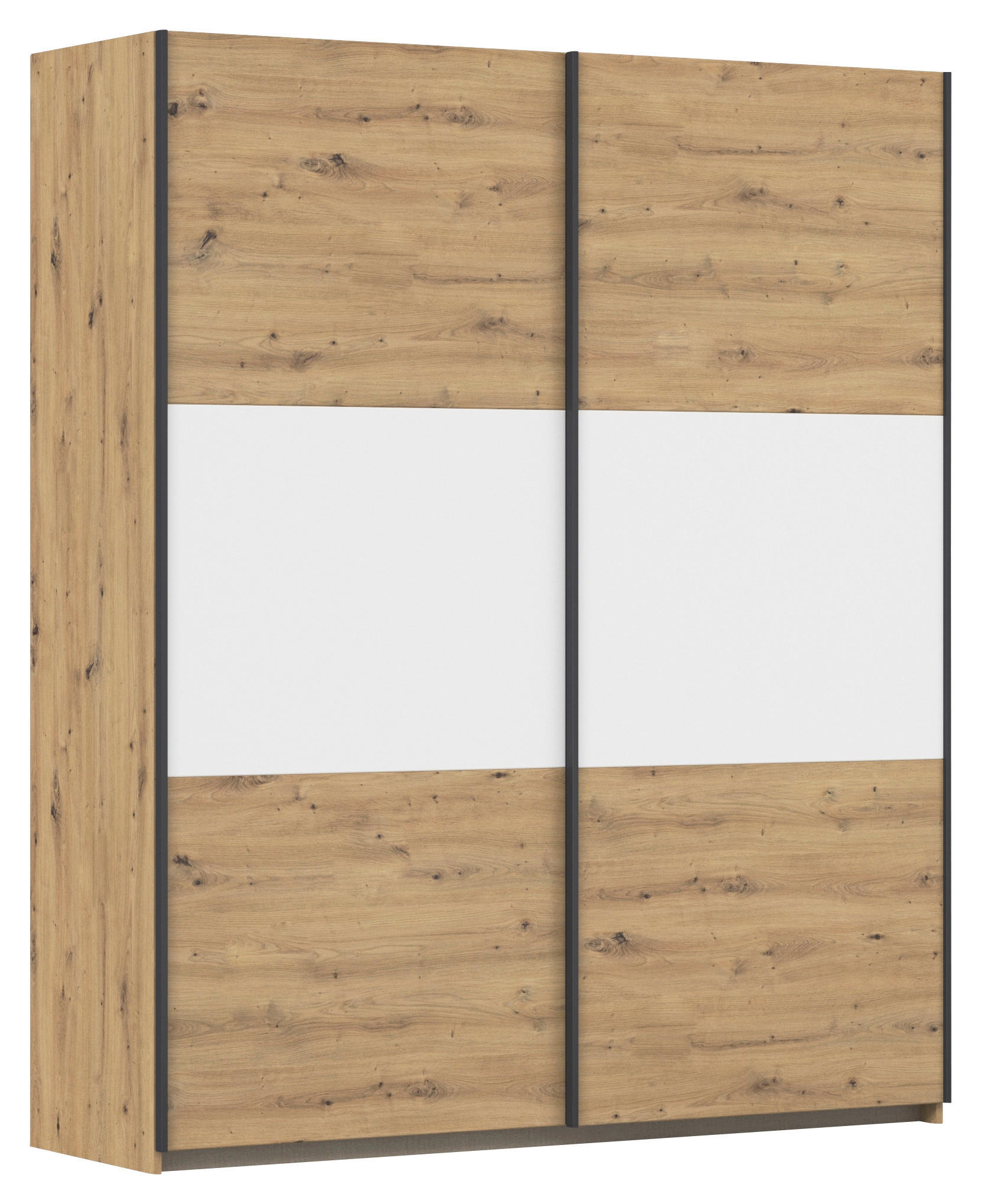 SCHWEBETÜRENSCHRANK in Weiß, Alufarben, Eiche Artisan - Alufarben/Eiche Artisan, MODERN, Holzwerkstoff/Metall (175/210/59cm) - Rauch Möbel