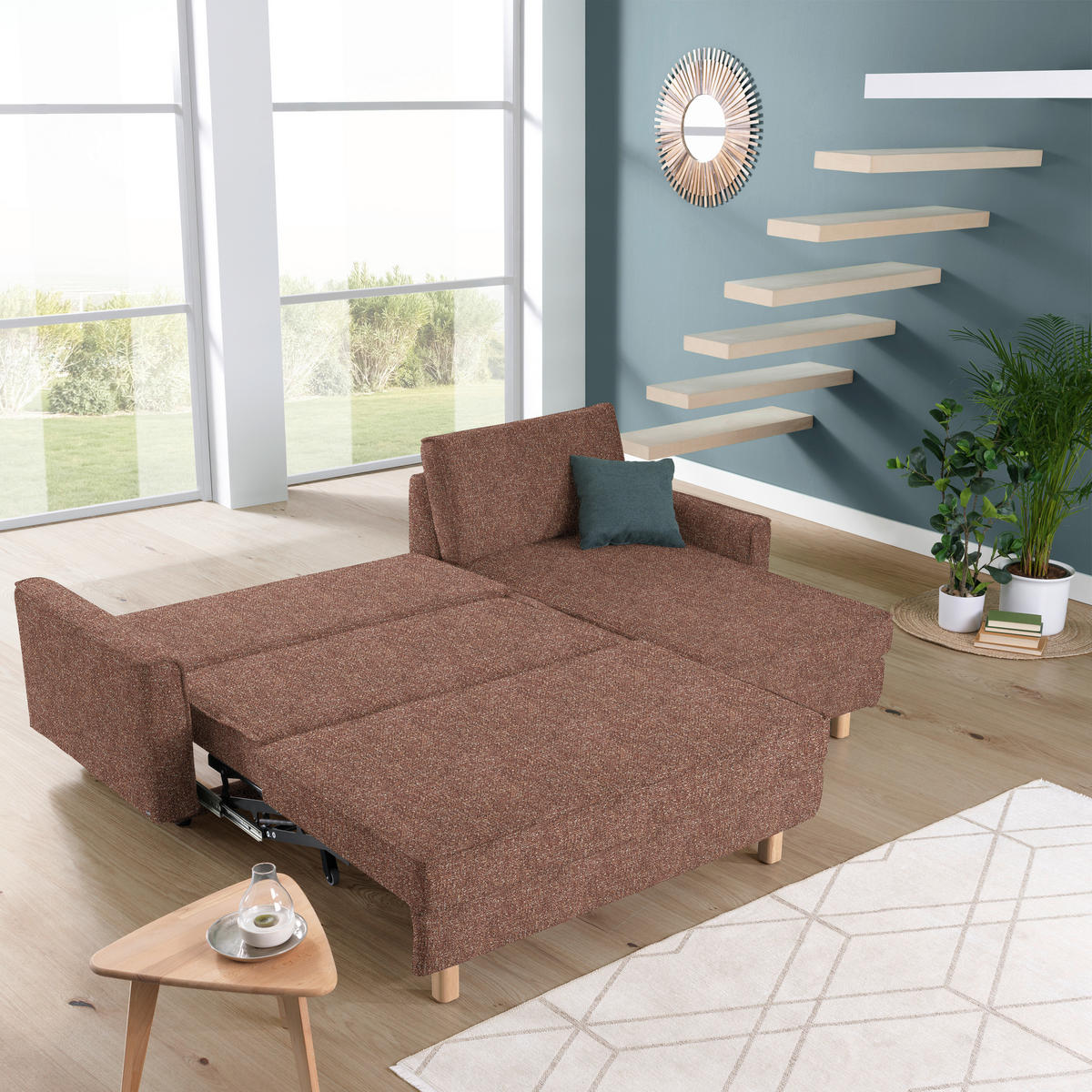 ECKSOFA  in Mikrovelours Terracotta  237/170 cm  - Eichefarben/Terracotta, KONVENTIONELL, Holz/Textil (237/170cm) - Sedda