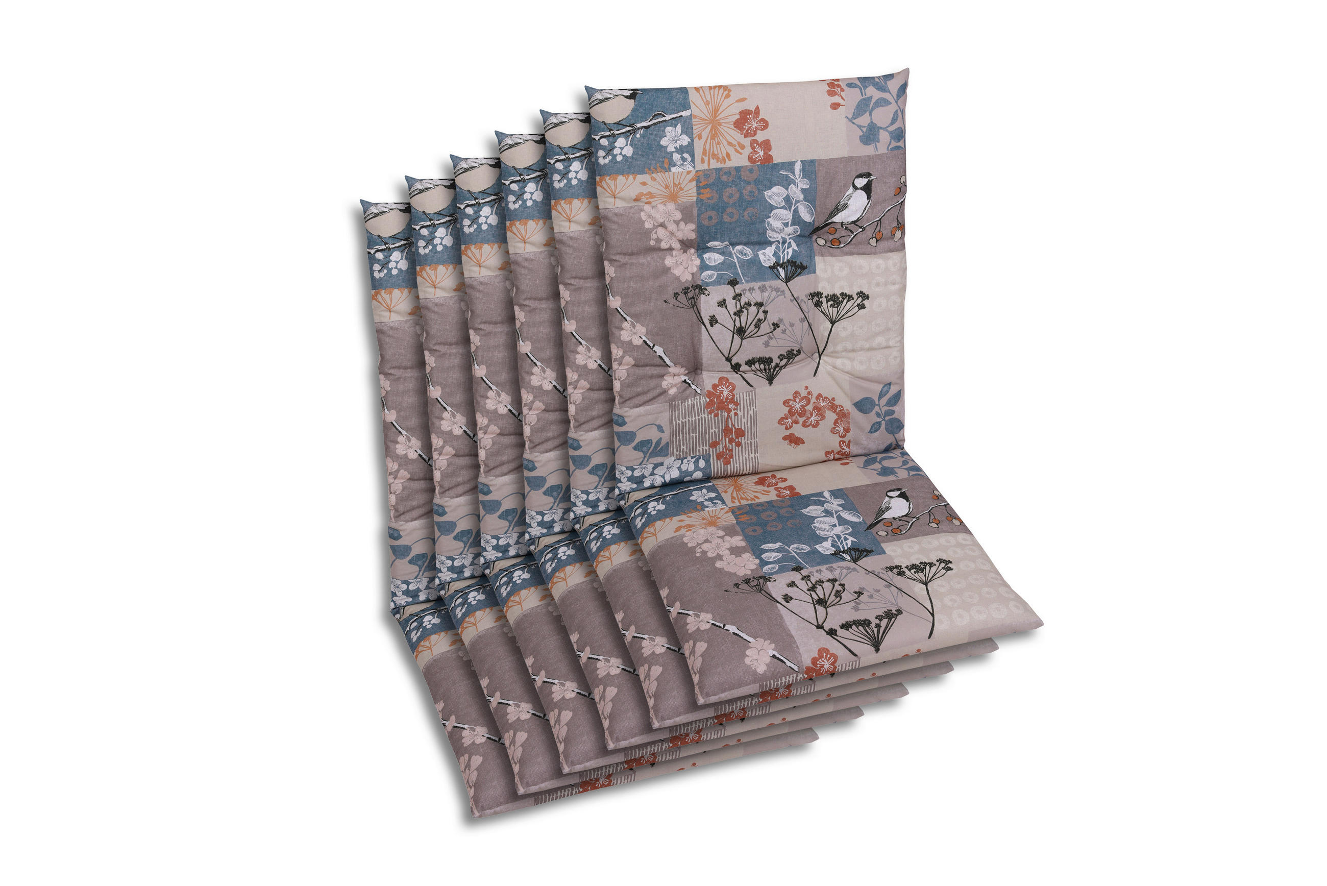 SESSELAUFLAGENSET Blätter  - Taupe/Blau, Basics, Textil (48/5/108cm)