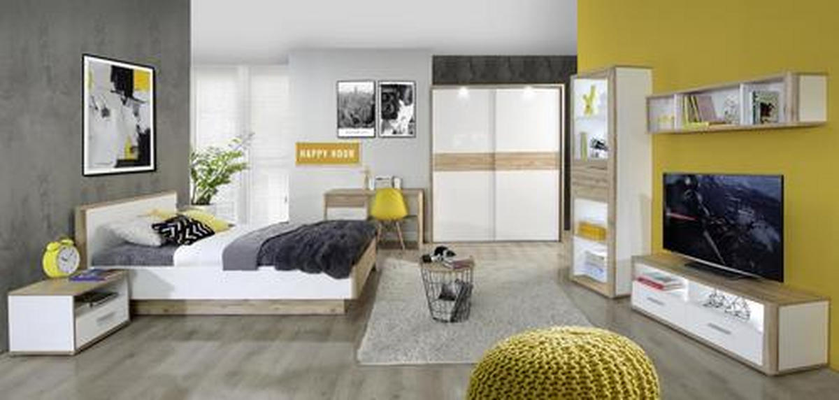 ÁGY 120/200 cm  fehér, tölgyfa  - tölgyfa/fehér, Konventionell, faalapú anyag (120/200cm) - Xora