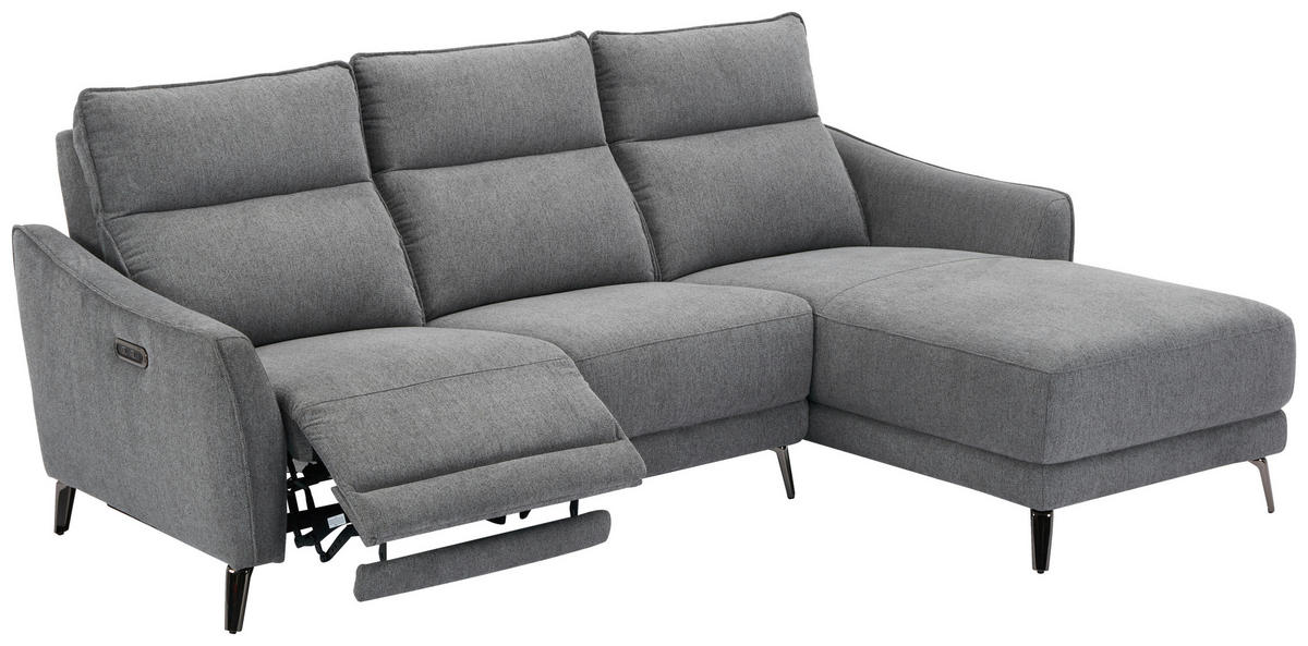 ECKSOFA in Struktur Grau  - Chromfarben/Grau, Modern, Textil/Metall (239/168cm) - MID.YOU