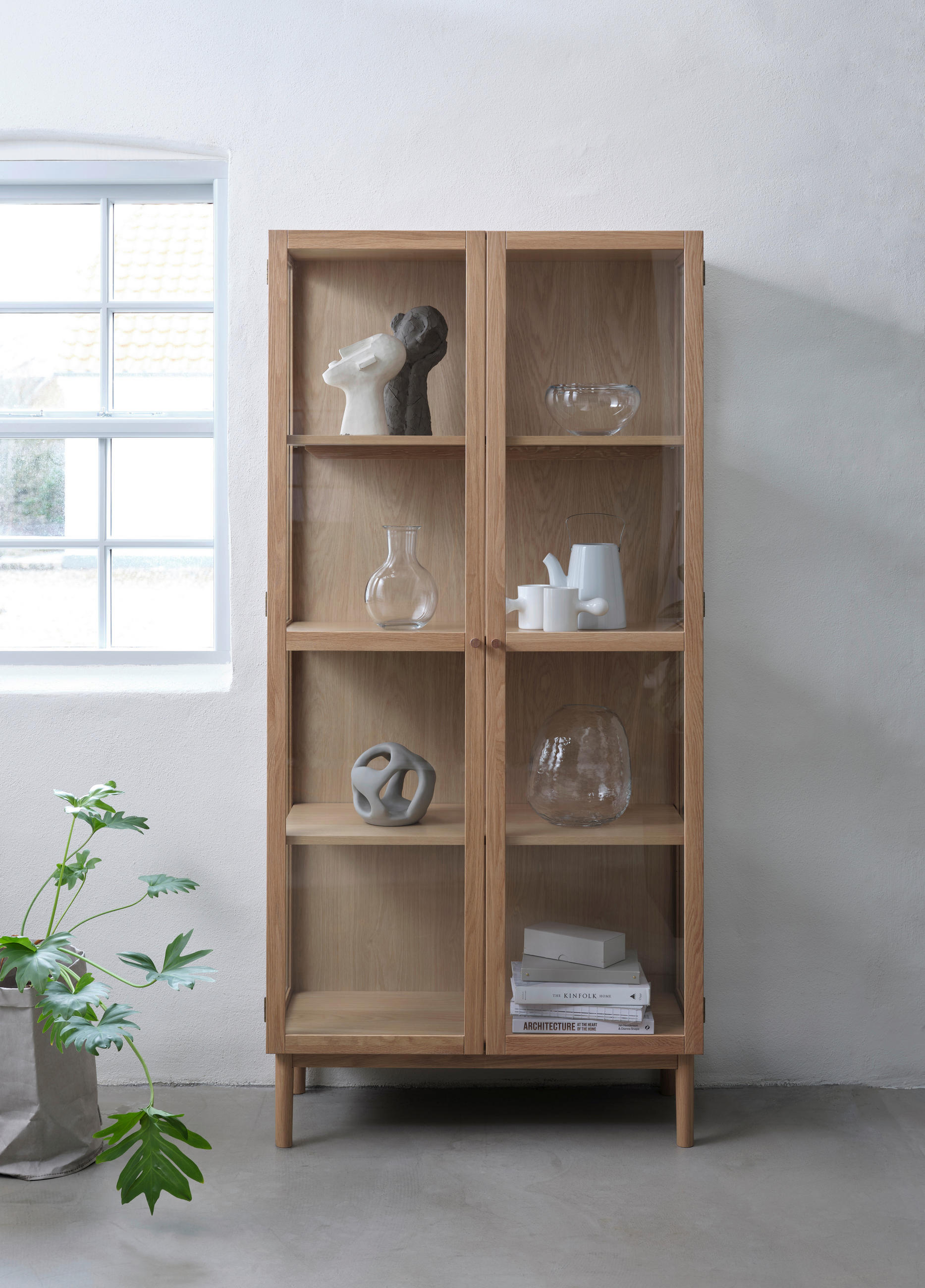 VITRINE  in massiv, teilmassiv Eiche Eichefarben - Eichefarben, Basics, Glas/Holz (90/190/40cm) - Boxxx