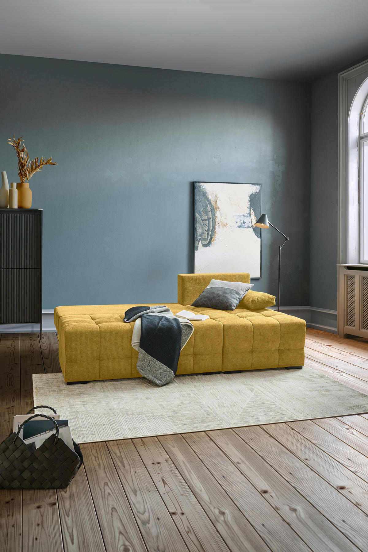 ROHOVÁ SEDAČKA, textil, hořčicově žlutá - černá/hořčicově žlutá, Moderní, textil/plast (204/145cm) - Hom`in