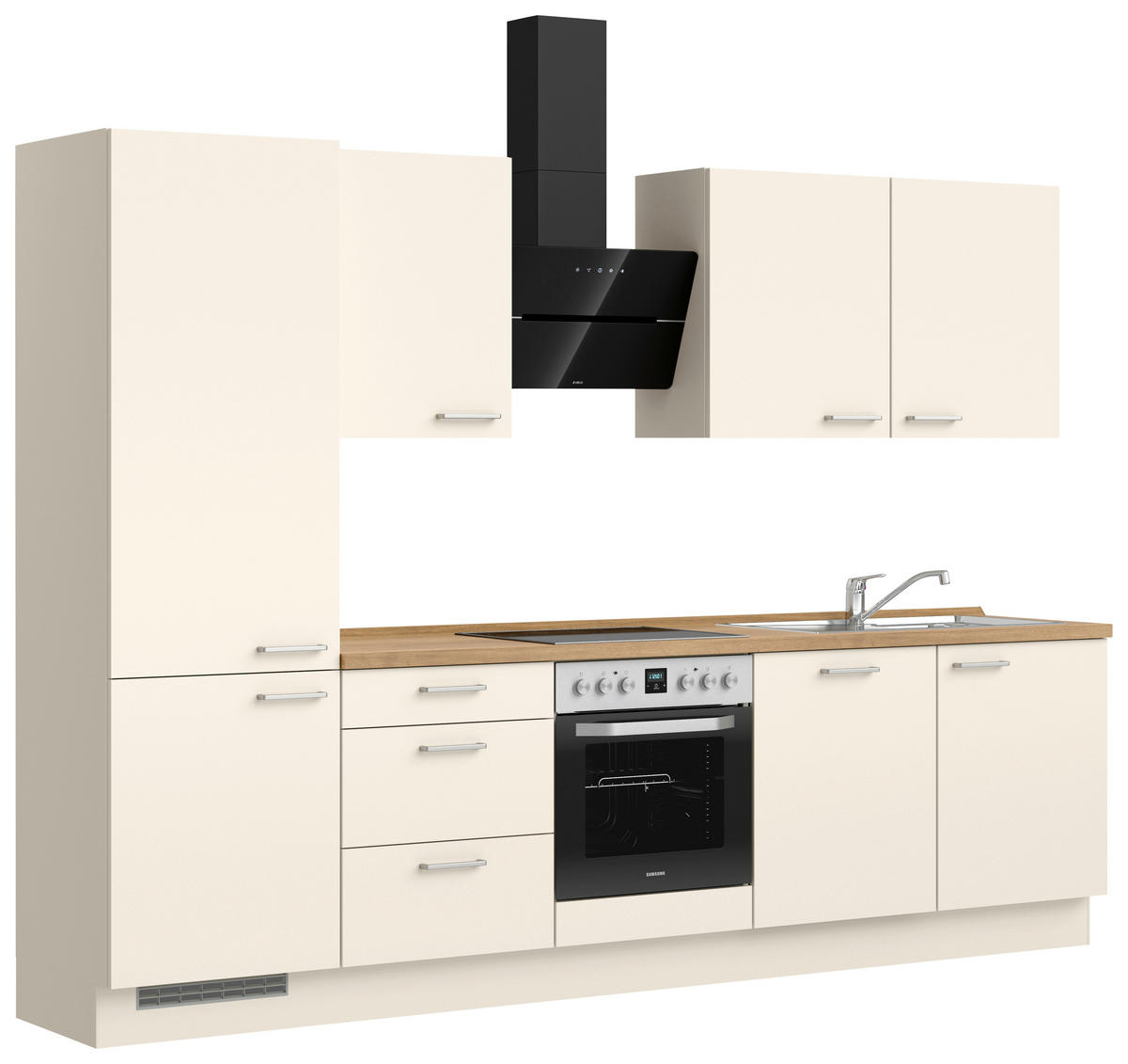 KÜCHENBLOCK 300 cm   in Eichefarben, Magnolie  - Edelstahlfarben/Eichefarben, MODERN, Holzwerkstoff/Metall (300cm) - Nobilia